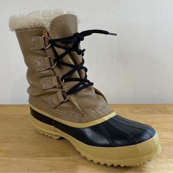 Sorel Manitou Wool Black Tan Insulated Lined Rubber Winter Snow Boots Size 8 - Picture 3 of 13